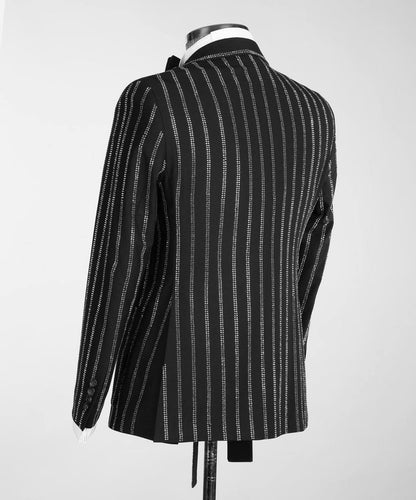 Men's Black Tuxedo, Silver Stripe Stoned Design