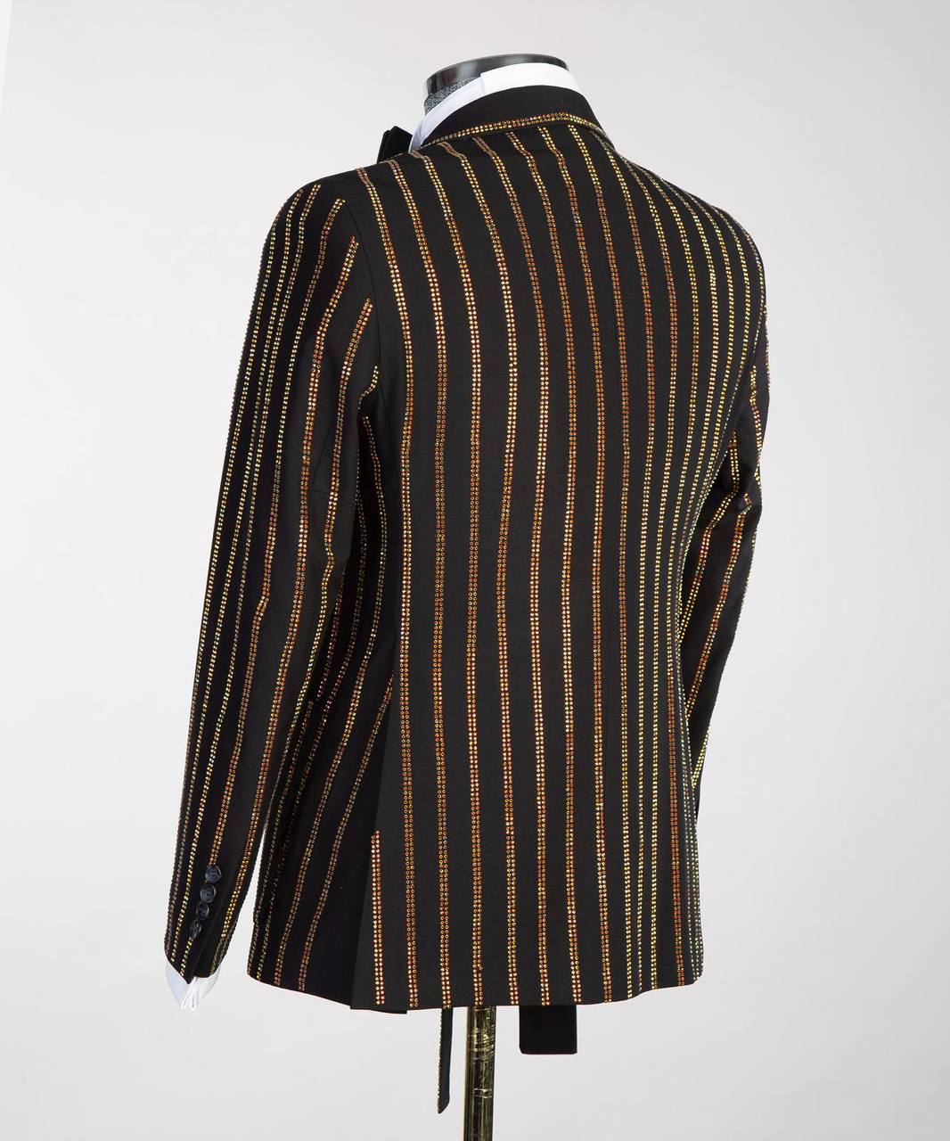 Men's Black Tuxedo, Gold Stripe Stoned Design