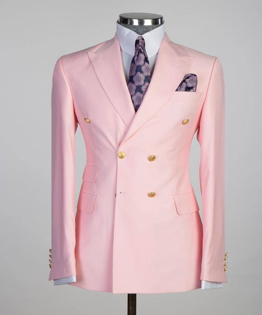 Double Breasted Pink Suit Peak Lapel 2pc