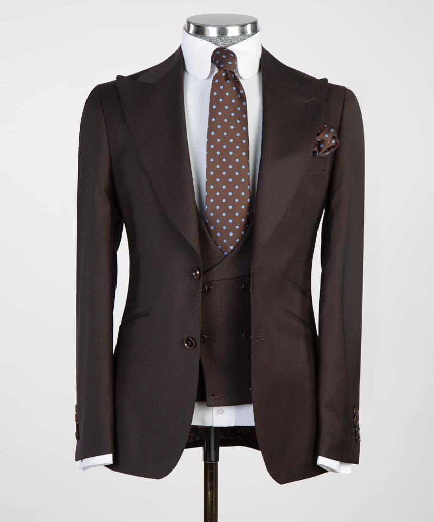 3 pièces pour hommes, simple boutonnage, marron, costume, revers en pointe, idéal pour les dîners, mariage, bal, SV3