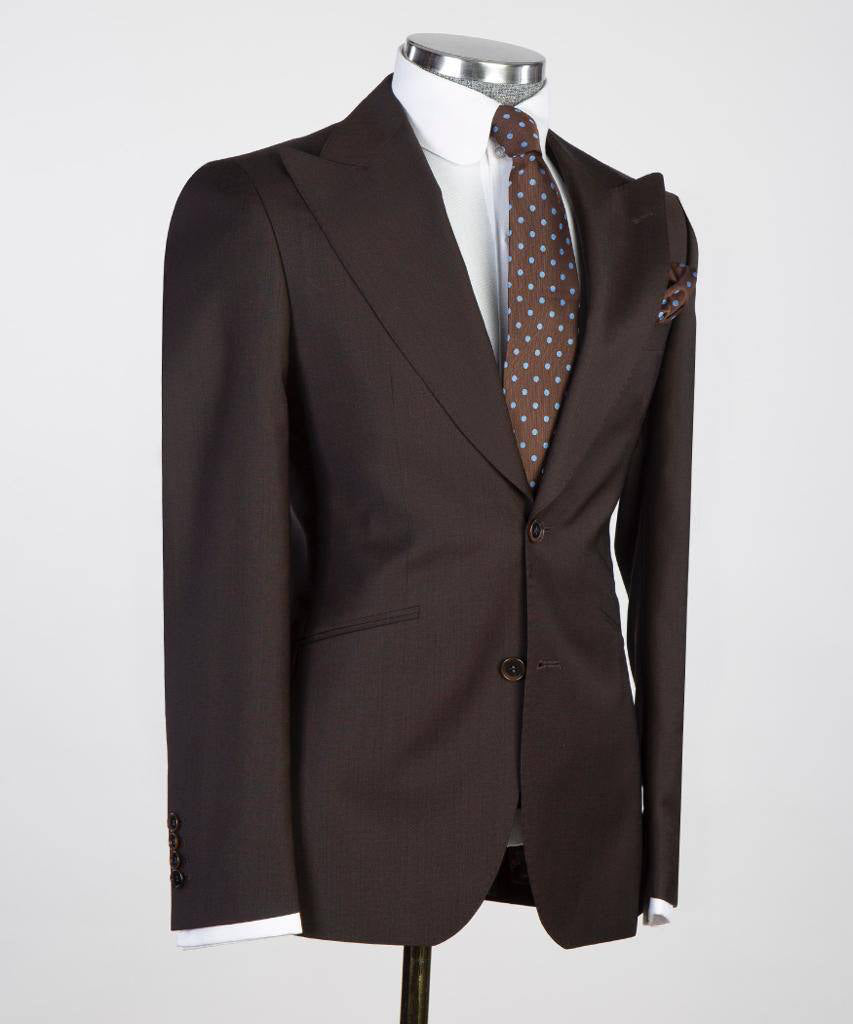 3 pièces pour hommes, simple boutonnage, marron, costume, revers en pointe, idéal pour les dîners, mariage, bal, SV3