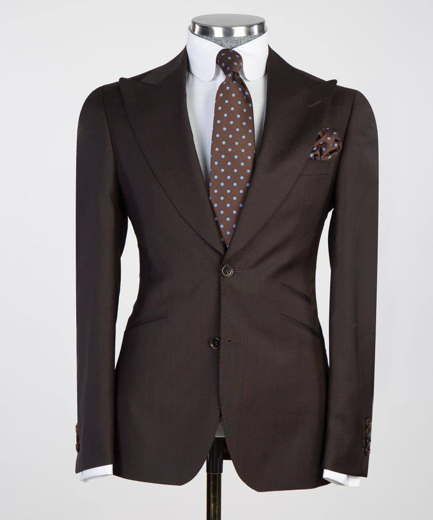 3 pièces pour hommes, simple boutonnage, marron, costume, revers en pointe, idéal pour les dîners, mariage, bal, SV3