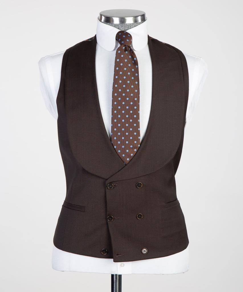 3 pièces pour hommes, simple boutonnage, marron, costume, revers en pointe, idéal pour les dîners, mariage, bal, SV3