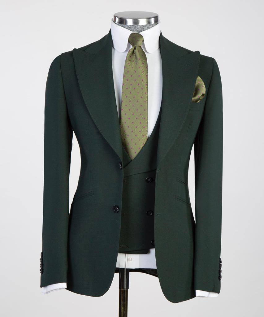 3 pièces pour hommes, simple boutonnage, costume vert, revers en pointe, idéal pour les dîners, mariage, bal, SV3