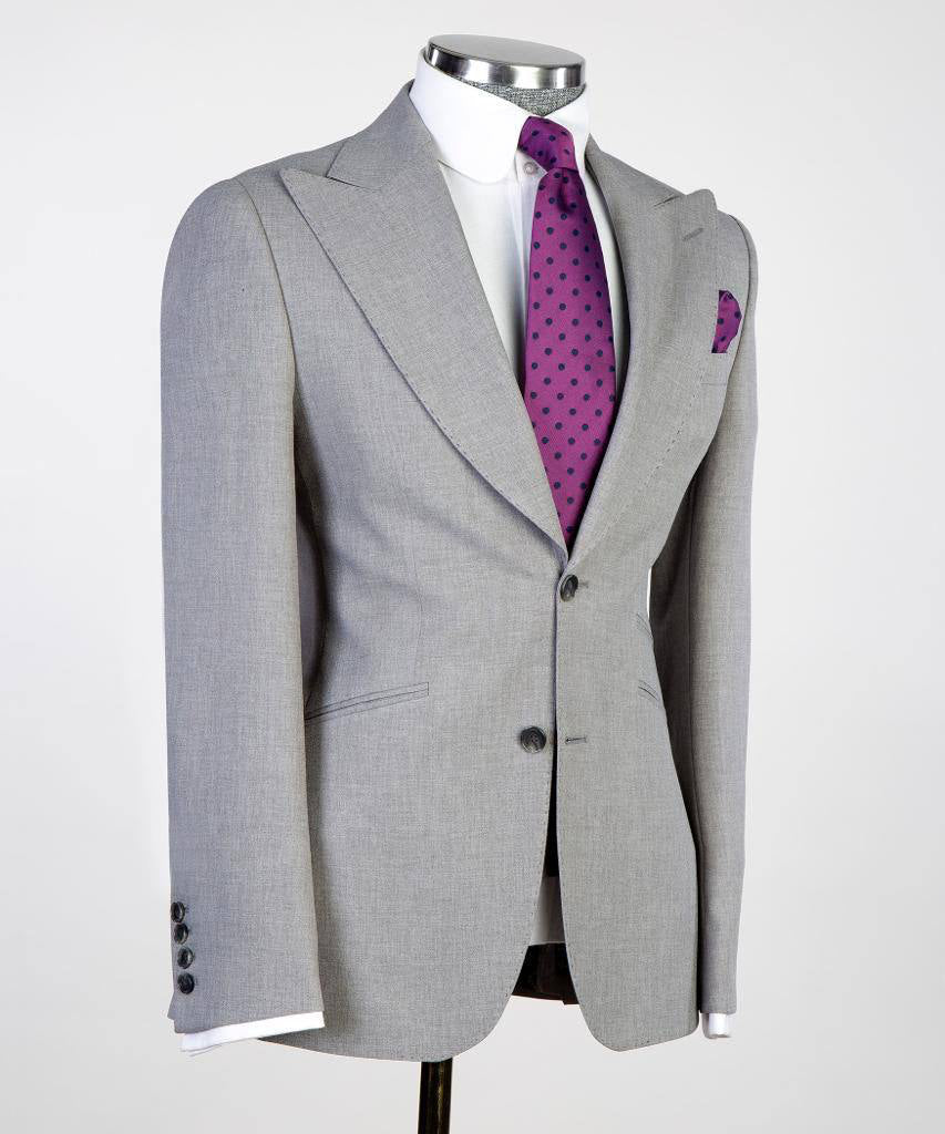 3 pièces pour hommes, simple boutonnage, costume gris, revers en pointe, idéal pour les dîners, mariage, bal, SV3