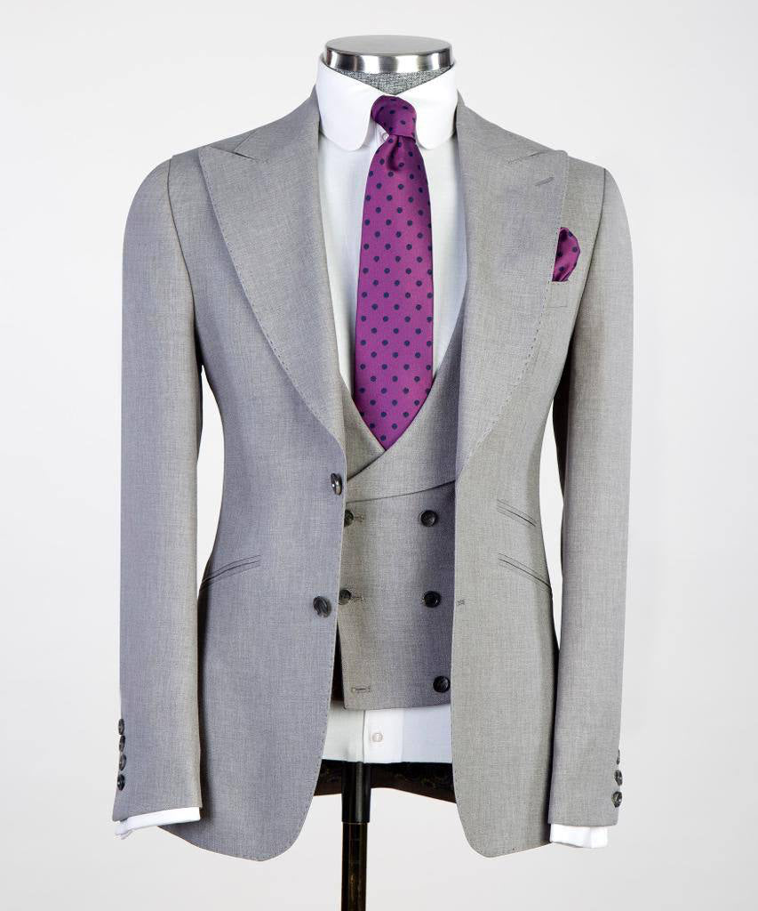 3 pièces pour hommes, simple boutonnage, costume gris, revers en pointe, idéal pour les dîners, mariage, bal, SV3