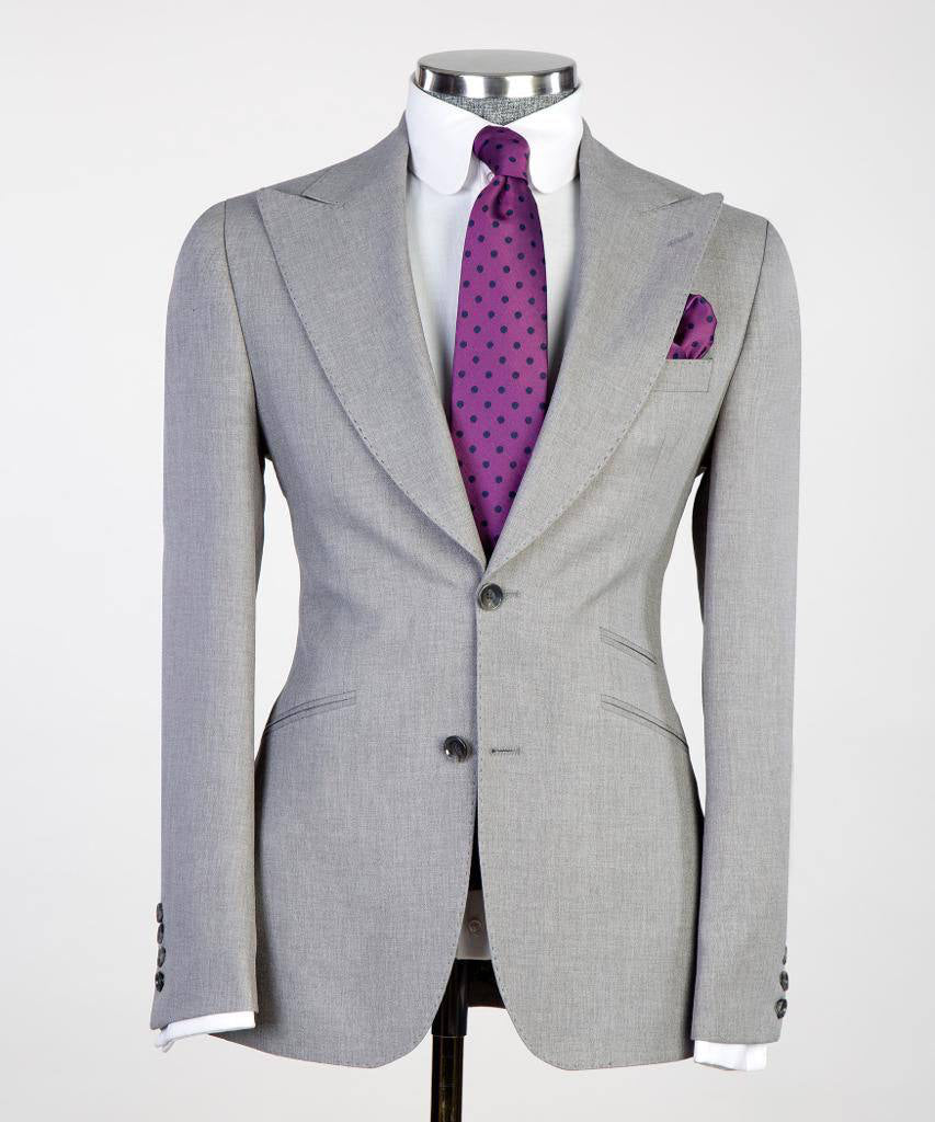 3 pièces pour hommes, simple boutonnage, costume gris, revers en pointe, idéal pour les dîners, mariage, bal, SV3