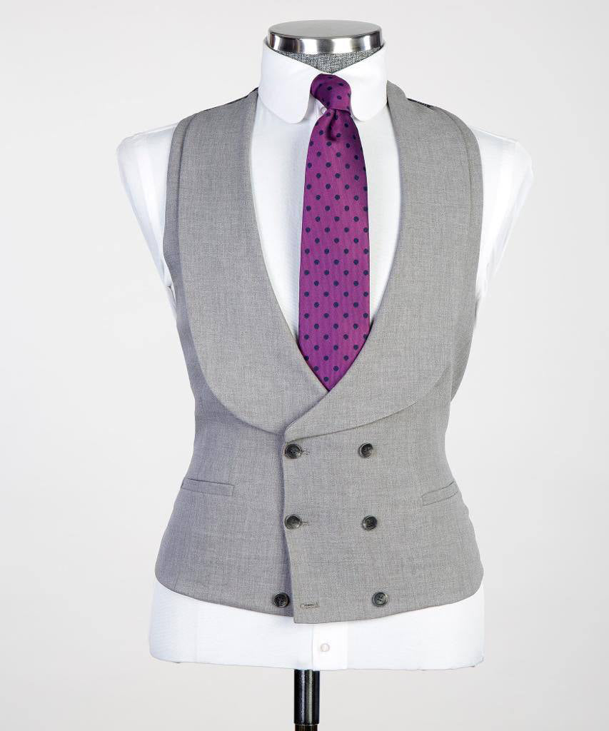 3 pièces pour hommes, simple boutonnage, costume gris, revers en pointe, idéal pour les dîners, mariage, bal, SV3