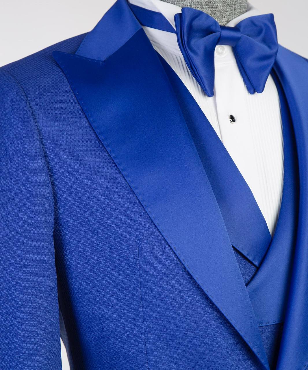 Men's Blue Tuxedo-Asymmetrical Satin Lapel