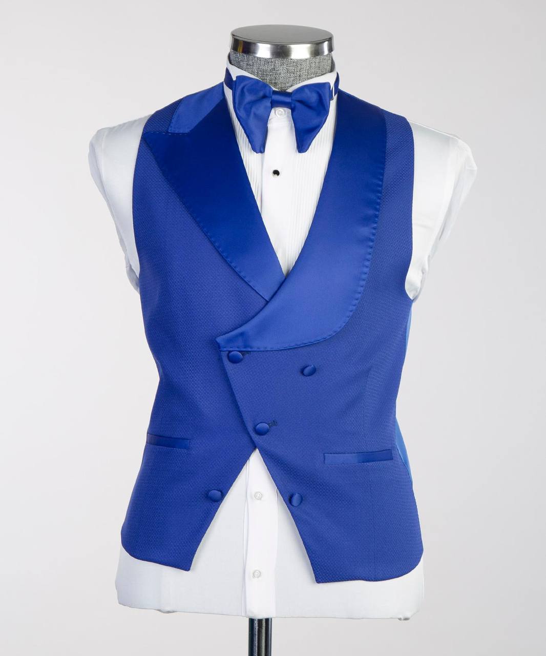 Men's Blue Tuxedo-Asymmetrical Satin Lapel