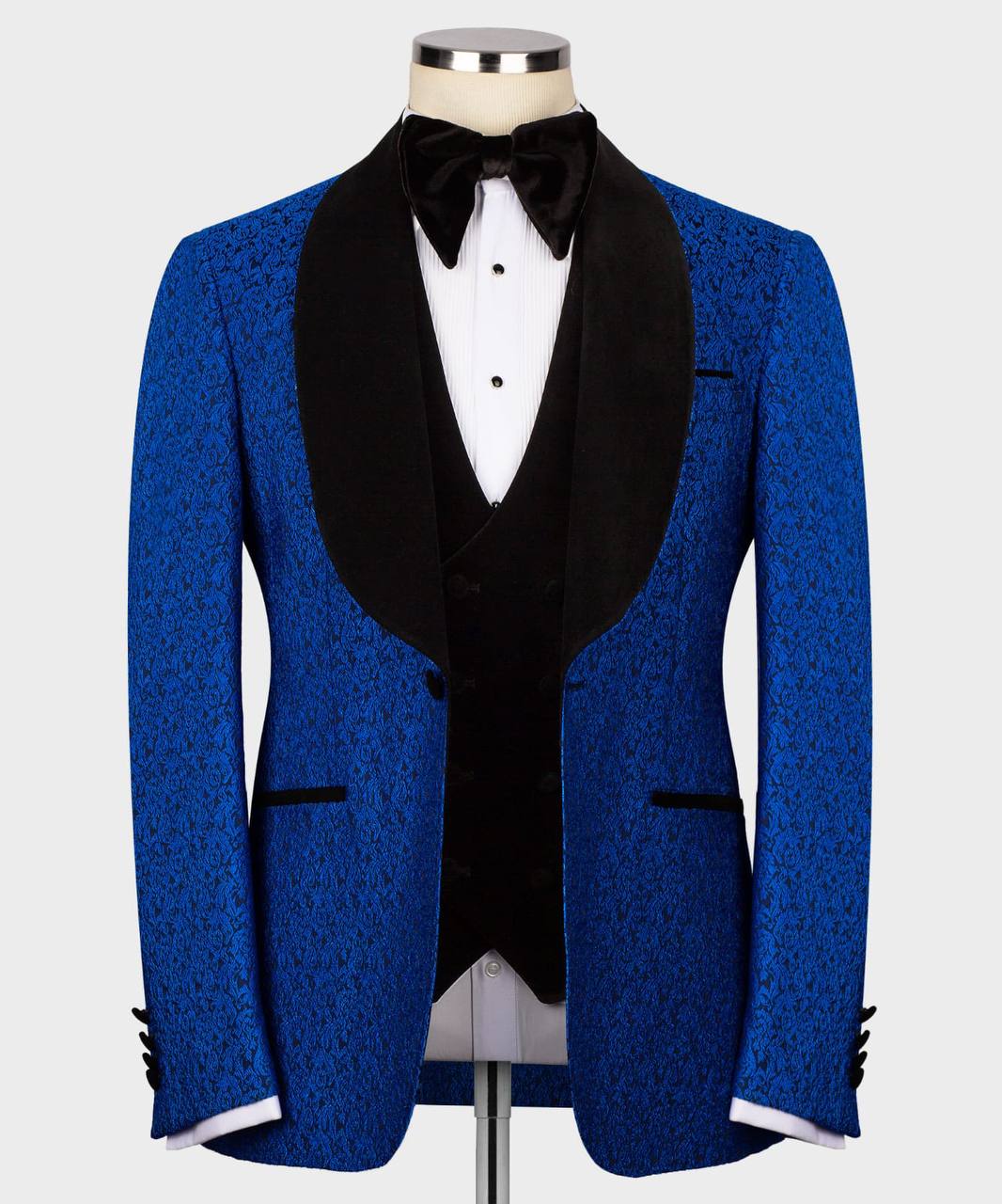 Men's Tuxedo-Textured Blue-Black Velvet Lapel