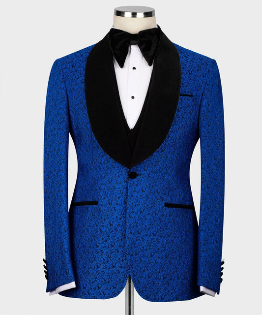 Men's Tuxedo-Textured Blue-Black Velvet Lapel