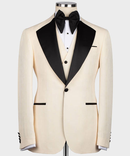 Men's Cream/Beige Tuxedo with Black Collar