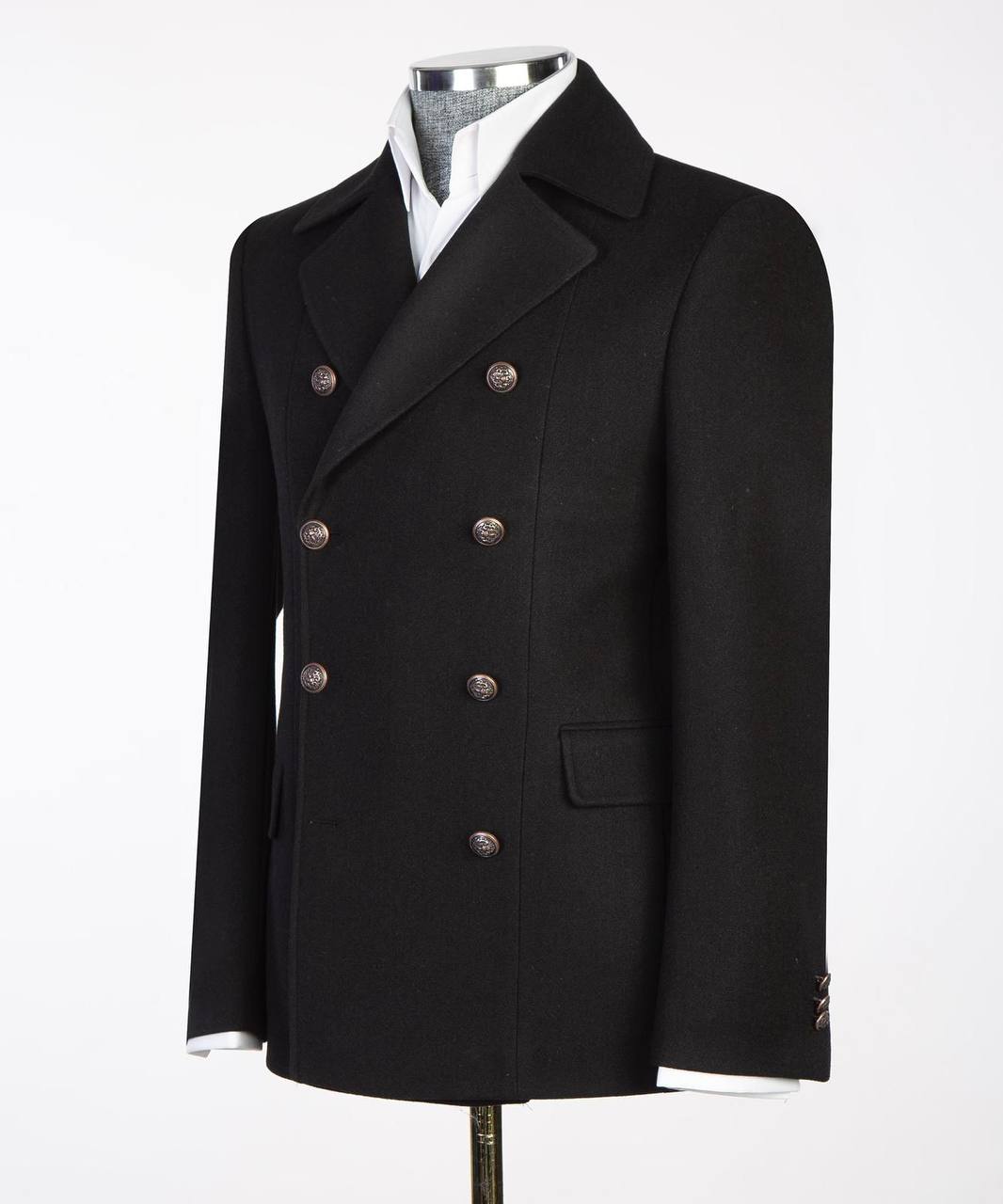 Black Double Breasted Coat for Men