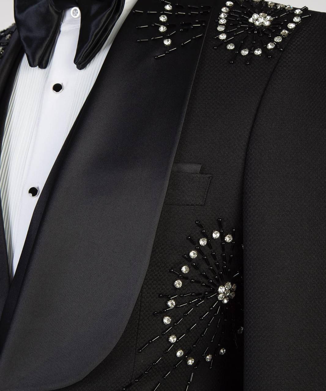 3 Piece Black Tuxedo with Beadwork on Shoulders
