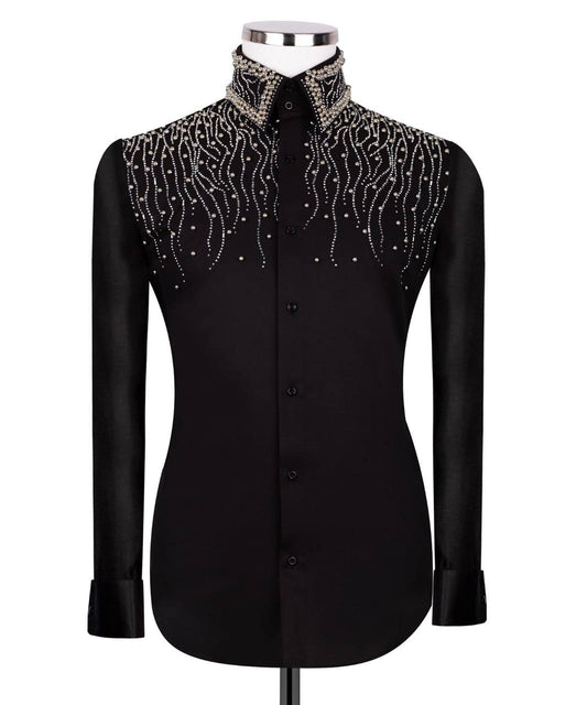 High Collar Beaded Exclusive Black Shirt