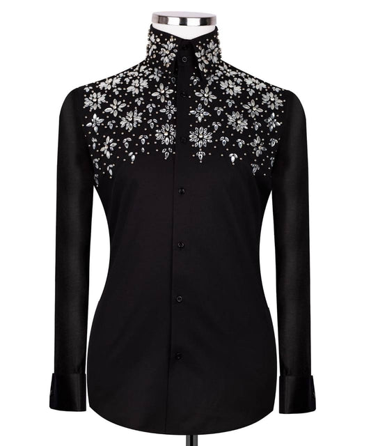 High Collar Beaded Exclusive Black Shirt