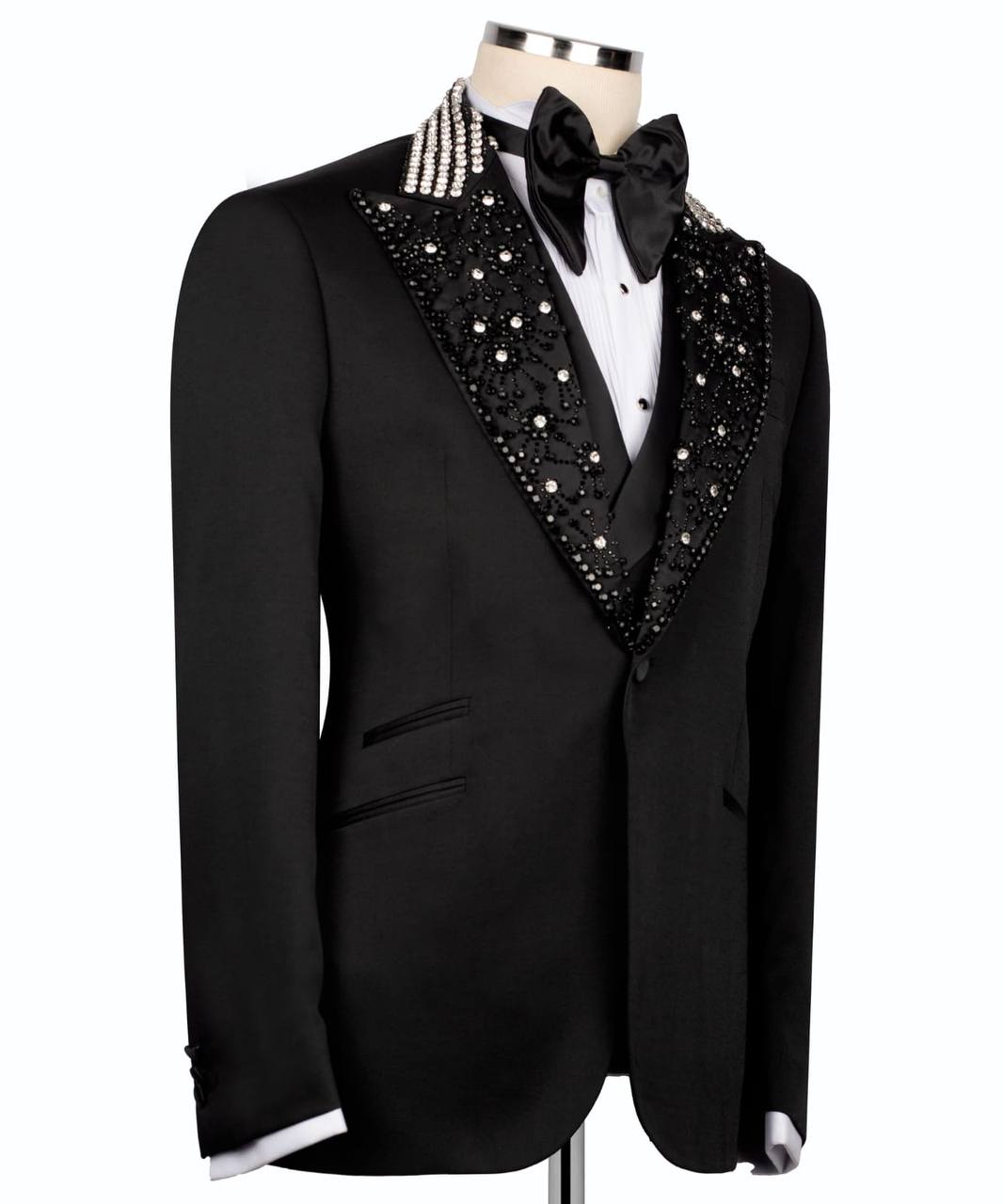 Black Tuxedo,3 Piece, Silver Beaded Blazer