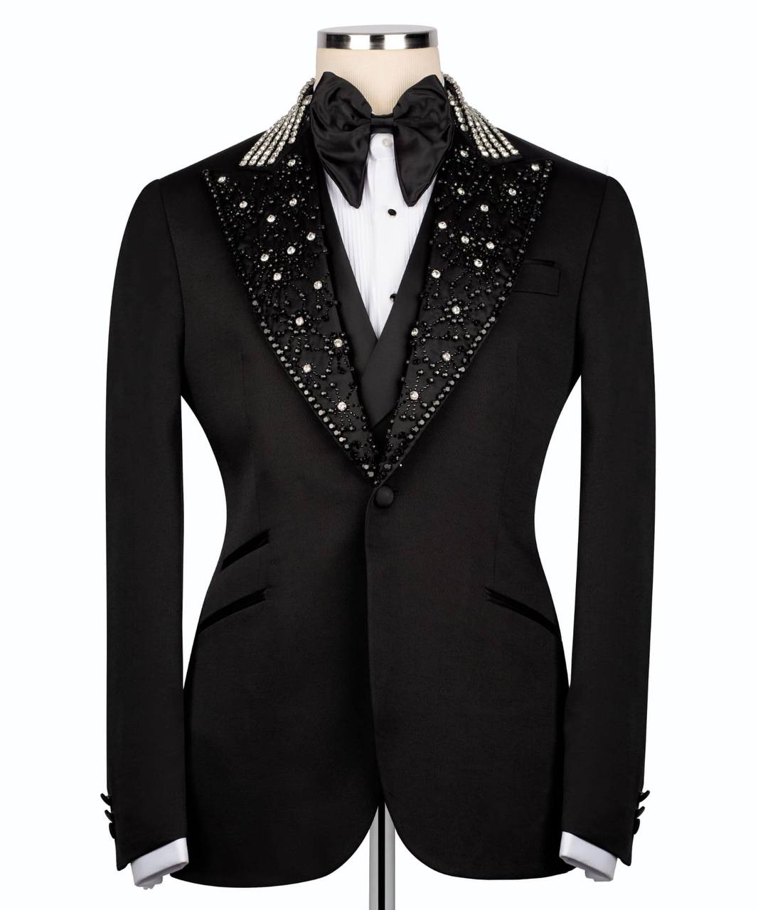 Black Tuxedo,3 Piece, Silver Beaded Blazer