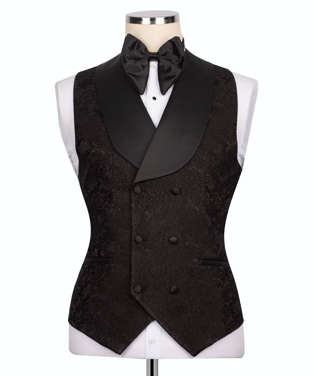 Black Tuxedo,3 Piece, Patterned Blazer with Gold Crystals