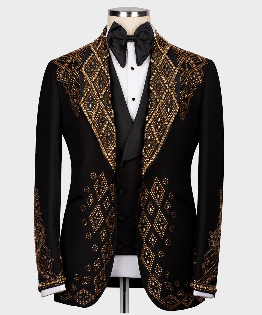 Men's Black Tuxedo, Gold Gem Stoned Design