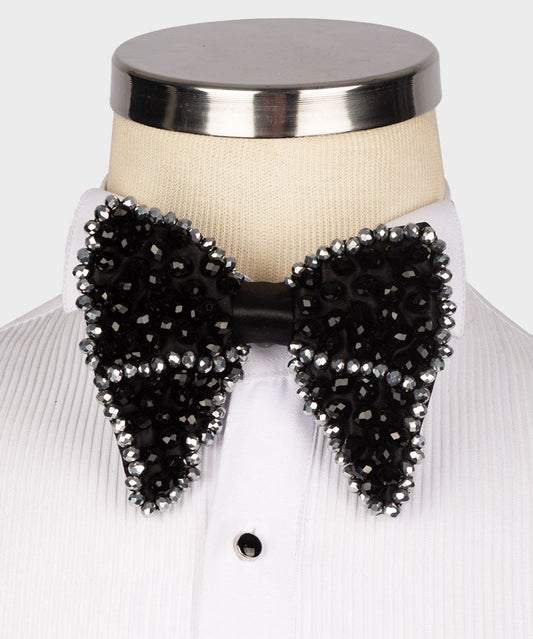 Large Bowtie, Stone Stitched, - Black/Silver, RD
