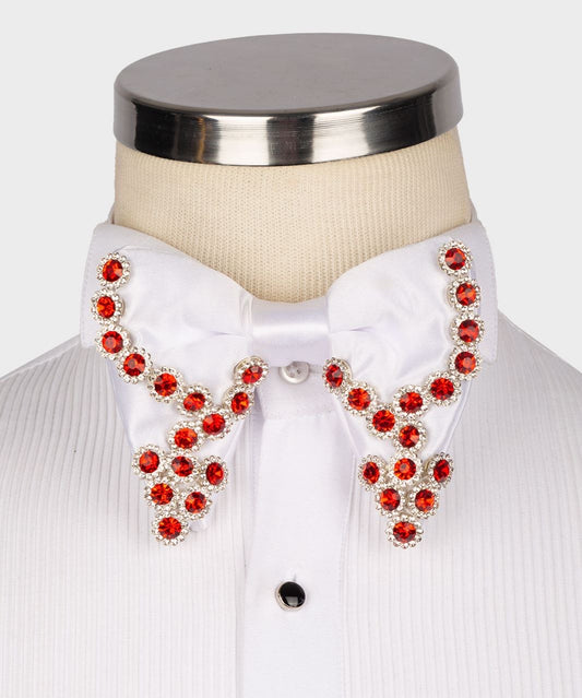 Large Bowtie, Stone Stitched, - White/Red, RD