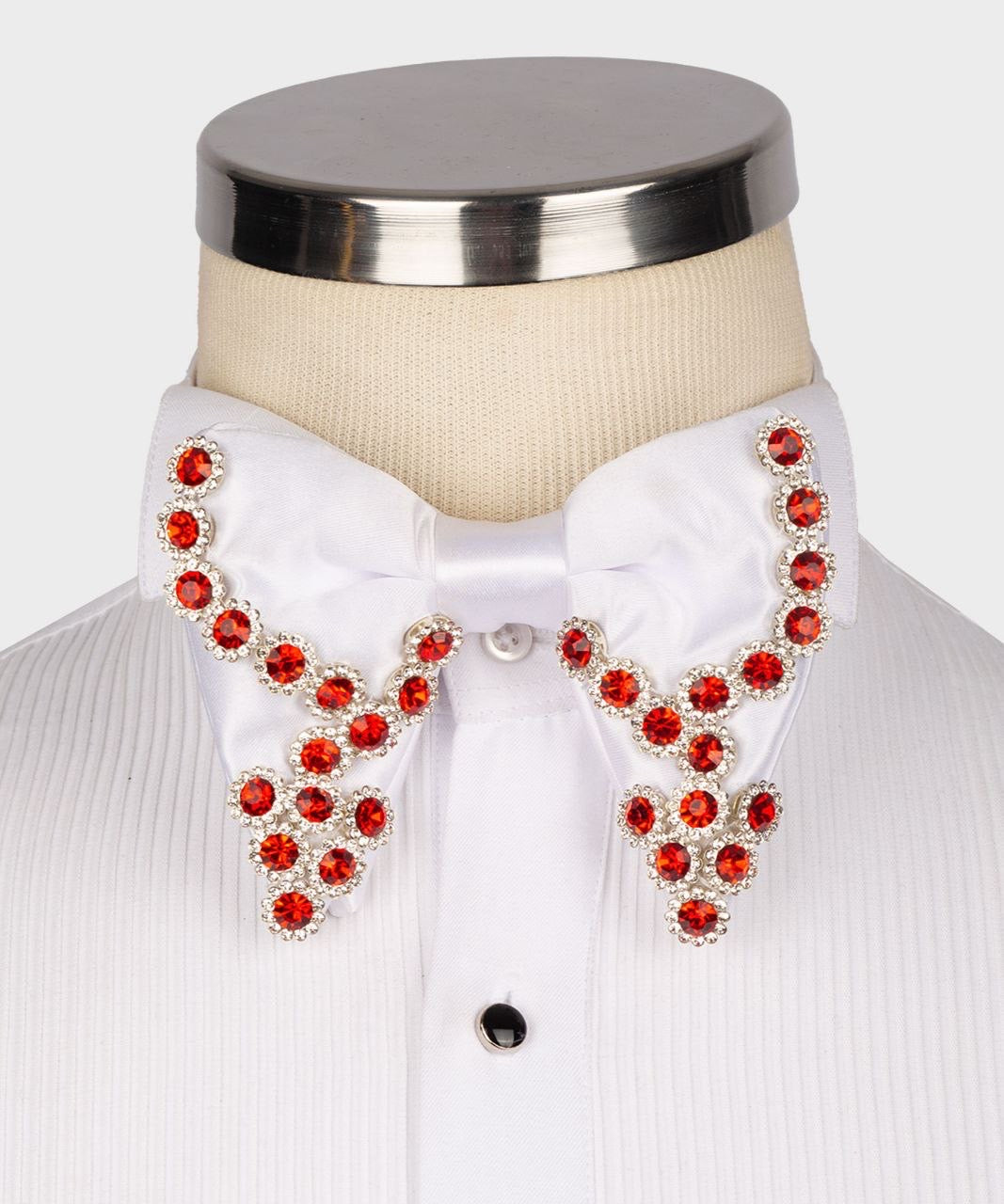 Large Bowtie, Stone Stitched, - White/Red, RD