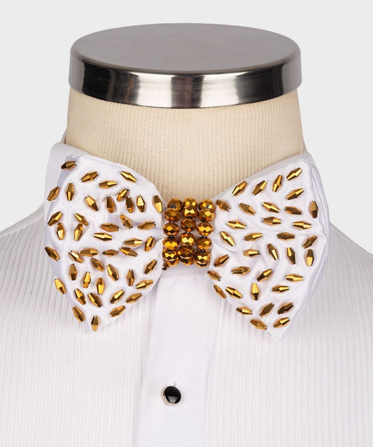 Large Bowtie, Stone Stitched, - White/Gold, RD