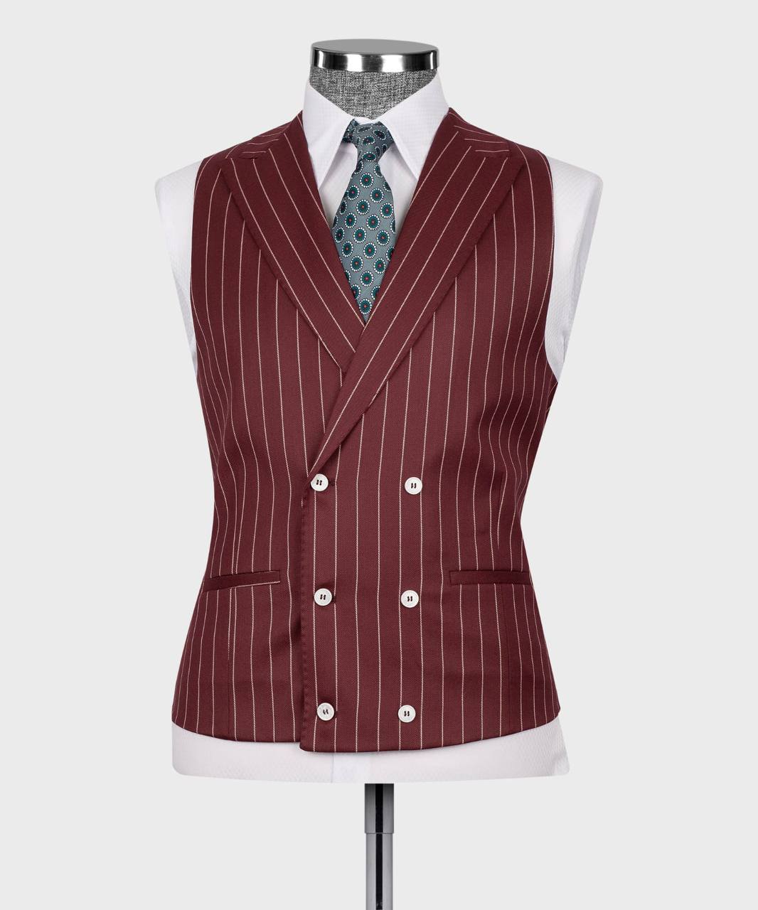 Men's Suit Set, %100 Wool, Striped, Burgundy