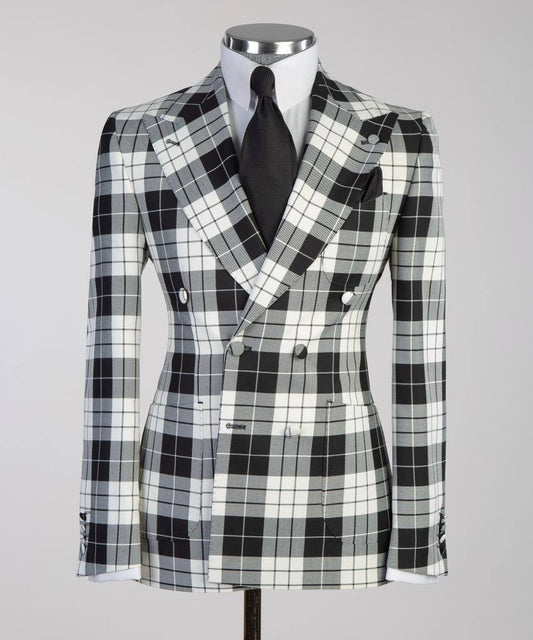 Men's Suit Plaided 2 Piece Black and White