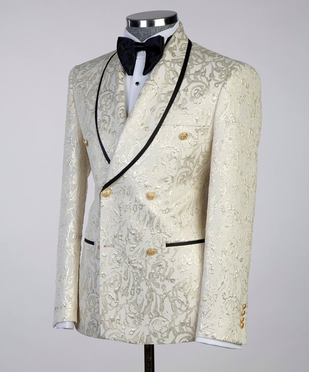 Floral Design 2 Piece Tuxedo Cream-Black
