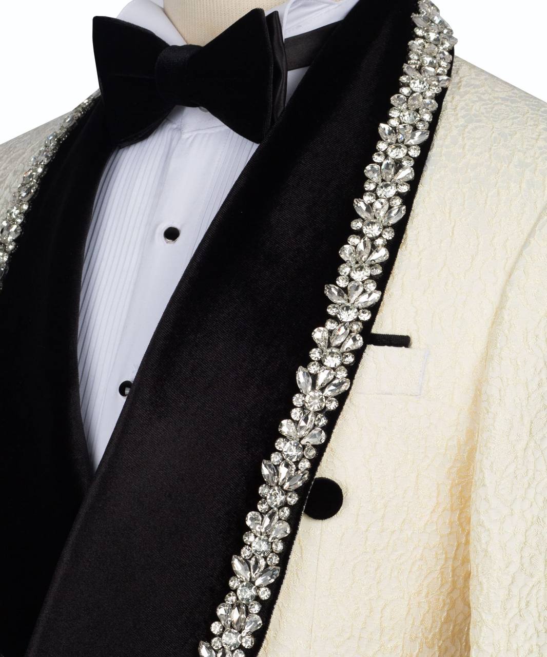 Cream & Black Beaded Tuxedo – 2 Piece Luxury Set