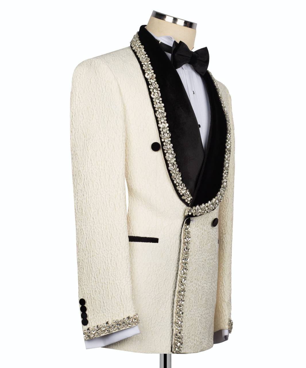 Cream & Black Beaded Tuxedo – 2 Piece Luxury Set