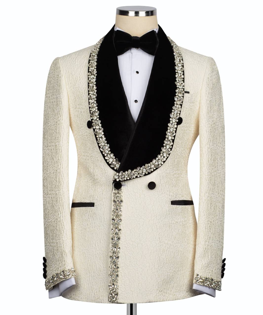 Cream & Black Beaded Tuxedo – 2 Piece Luxury Set