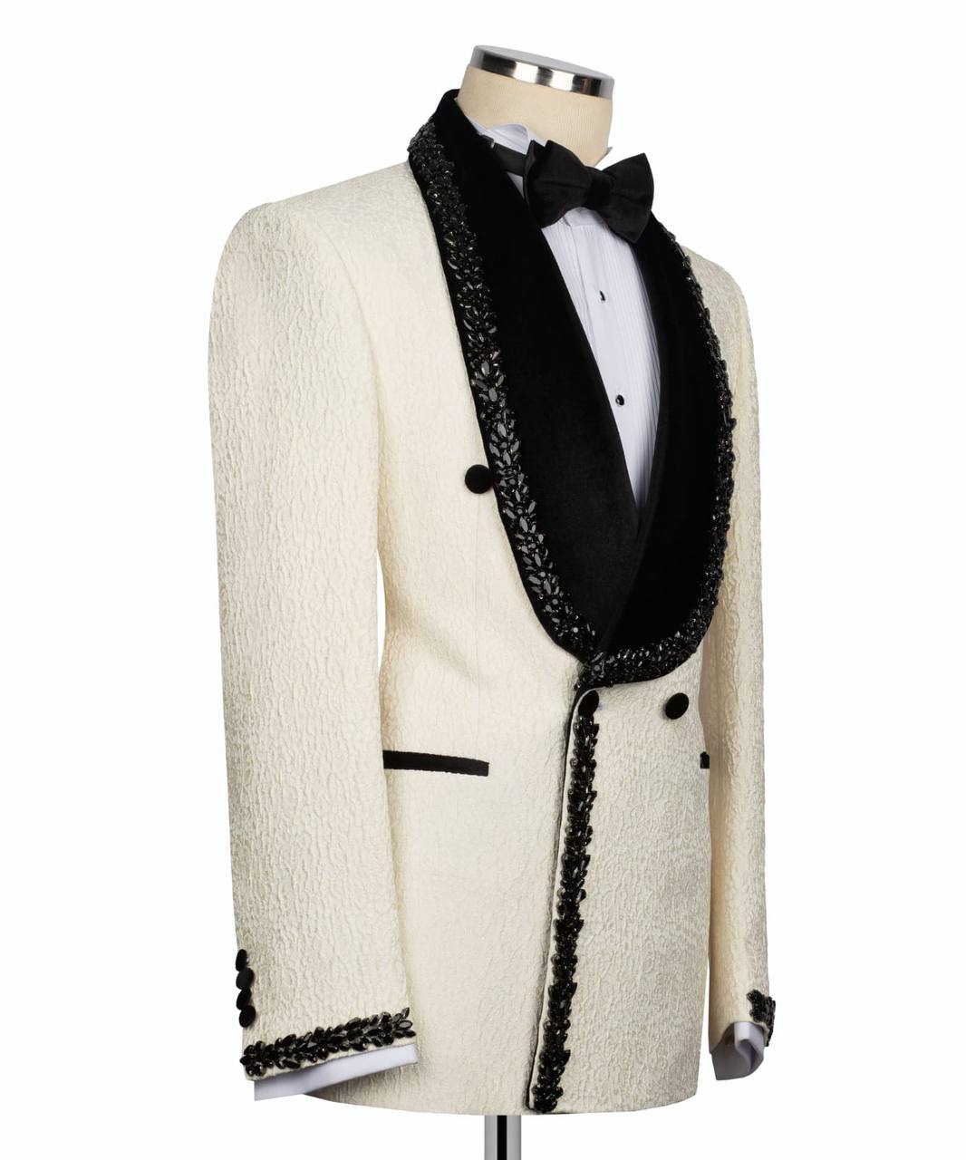 Cream & Black Beaded Tuxedo – 2 Piece Luxury Set