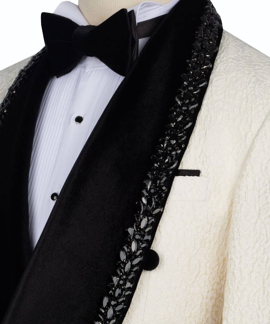 Cream & Black Beaded Tuxedo – 2 Piece Luxury Set