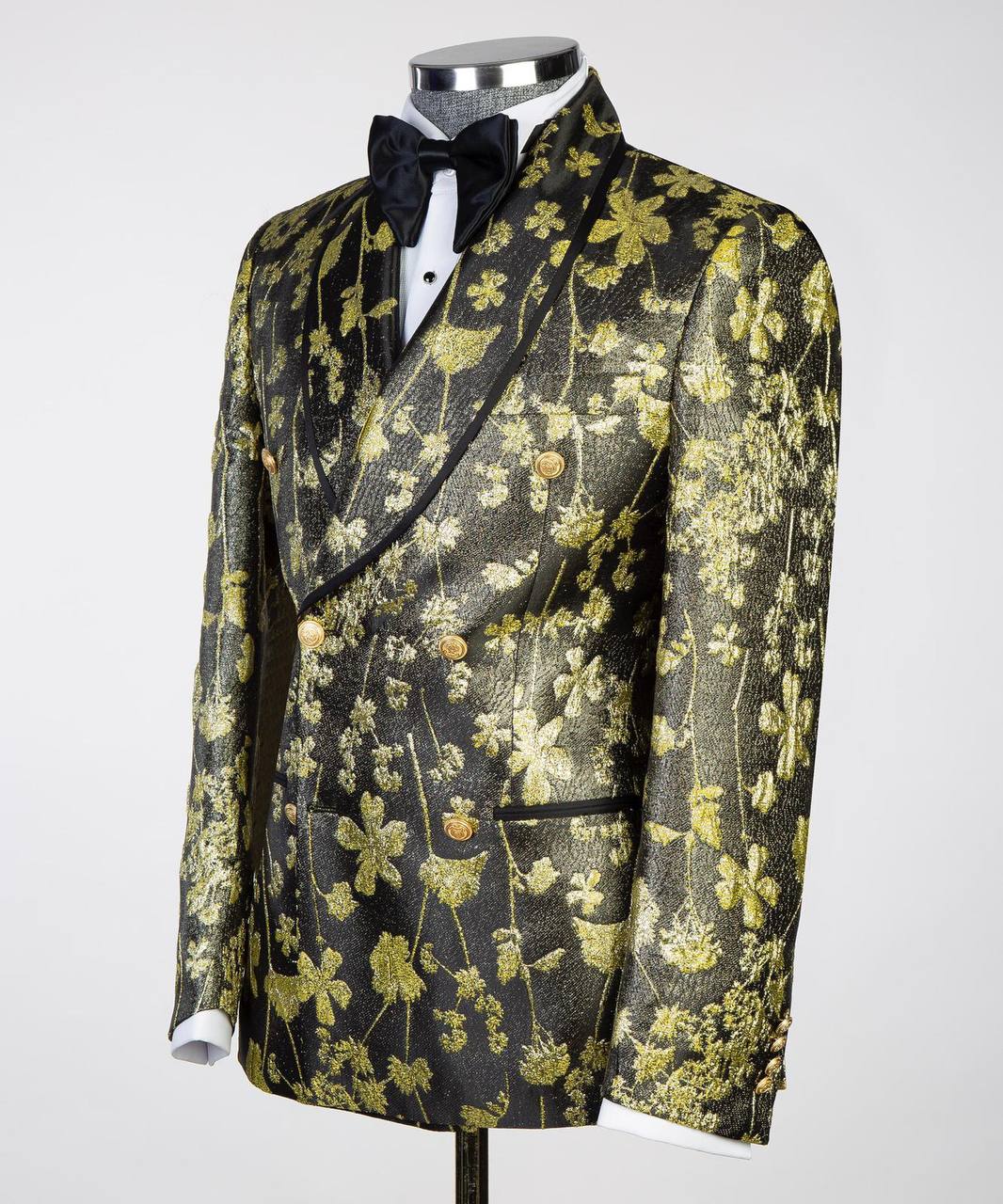 Floral Design 2 Piece Tuxedo Gold-Black