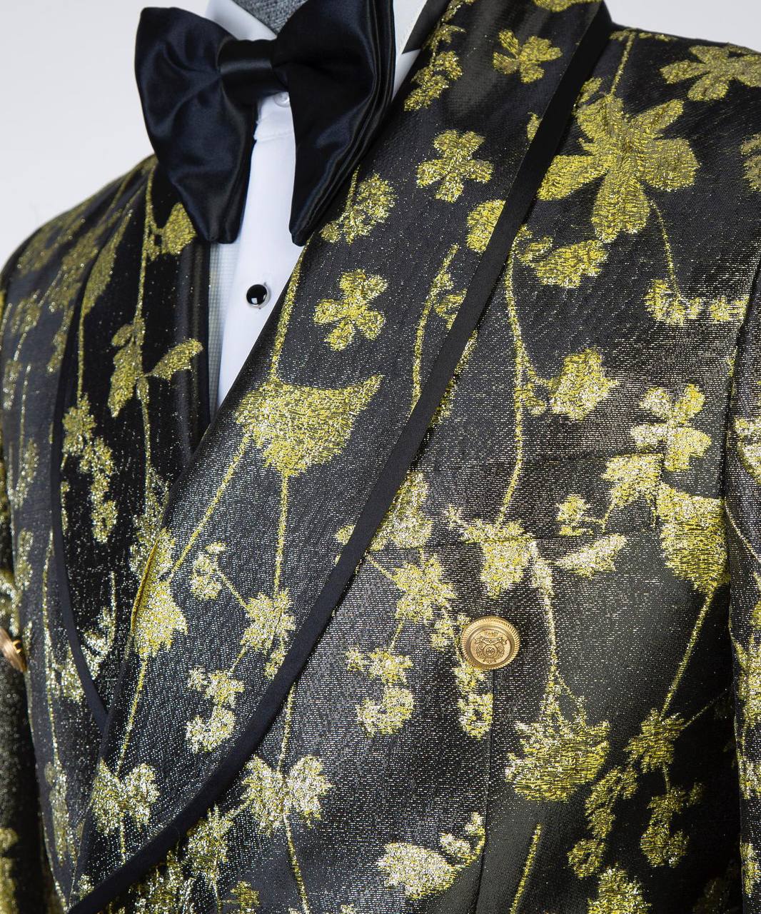 Floral Design 2 Piece Tuxedo Gold-Black