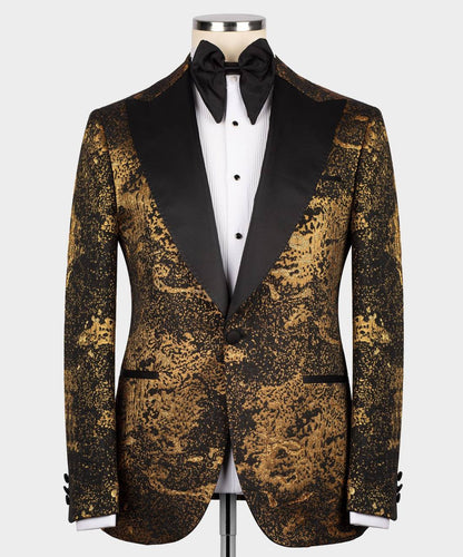 Men's Tuxedo Golden Pattern with Black Collar