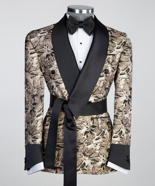 Belted Tuxedo 3 Piece Black and Gold