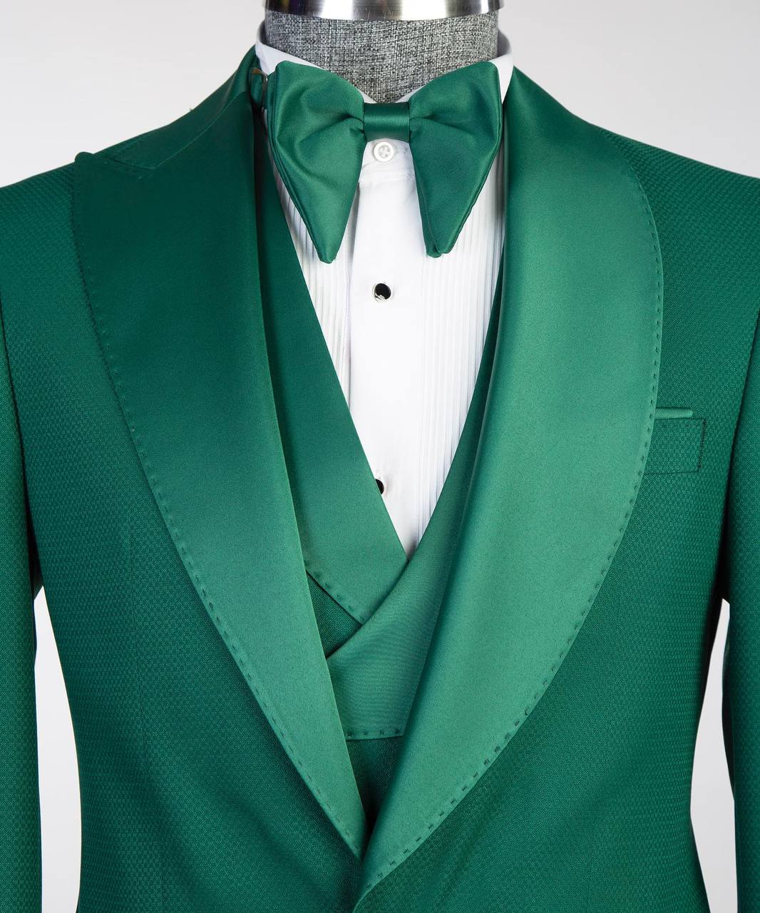 Men's Green Tuxedo-Asymmetrical Satin Lapel