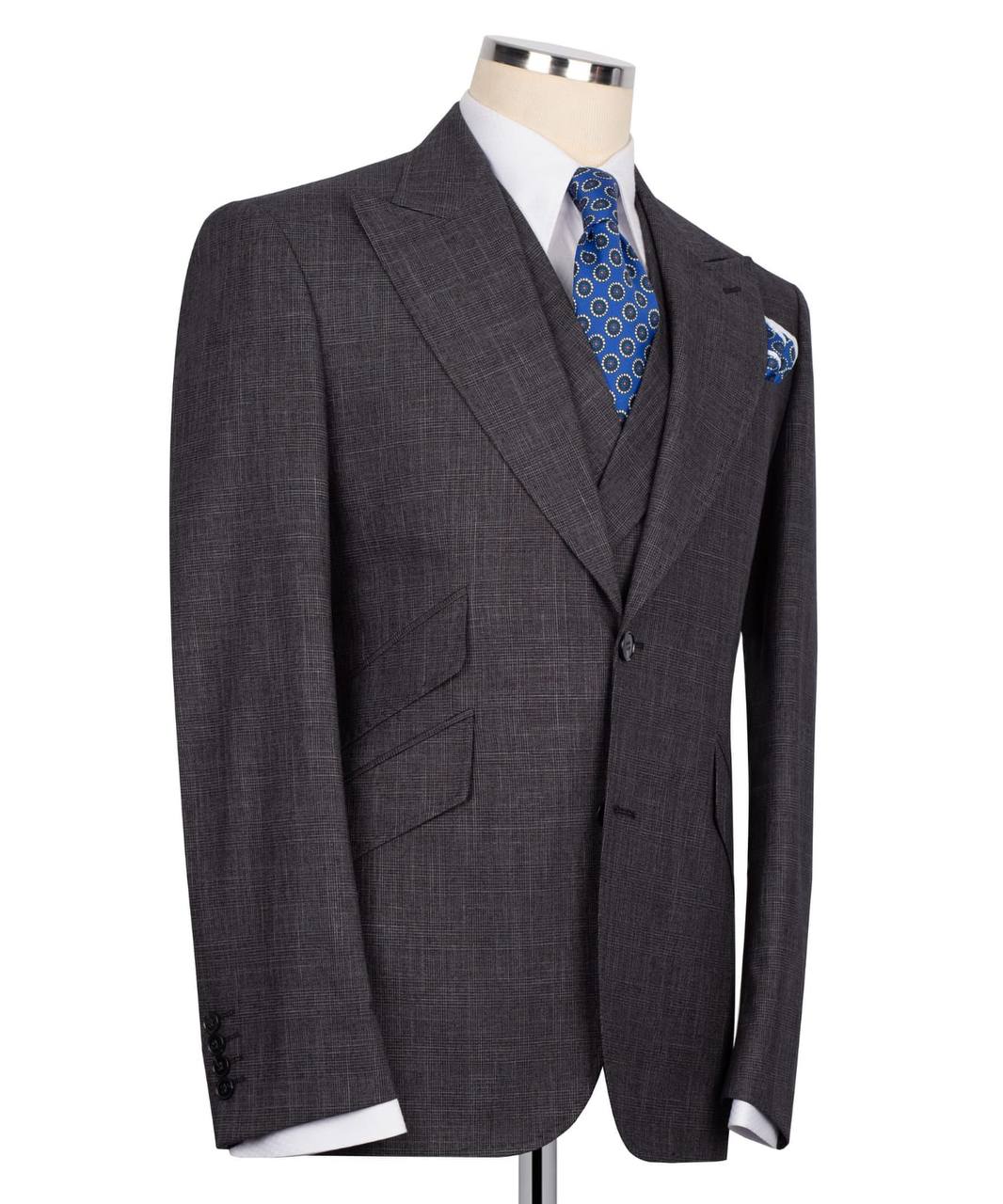 Classic 3-Piece Grey Checkered Suit