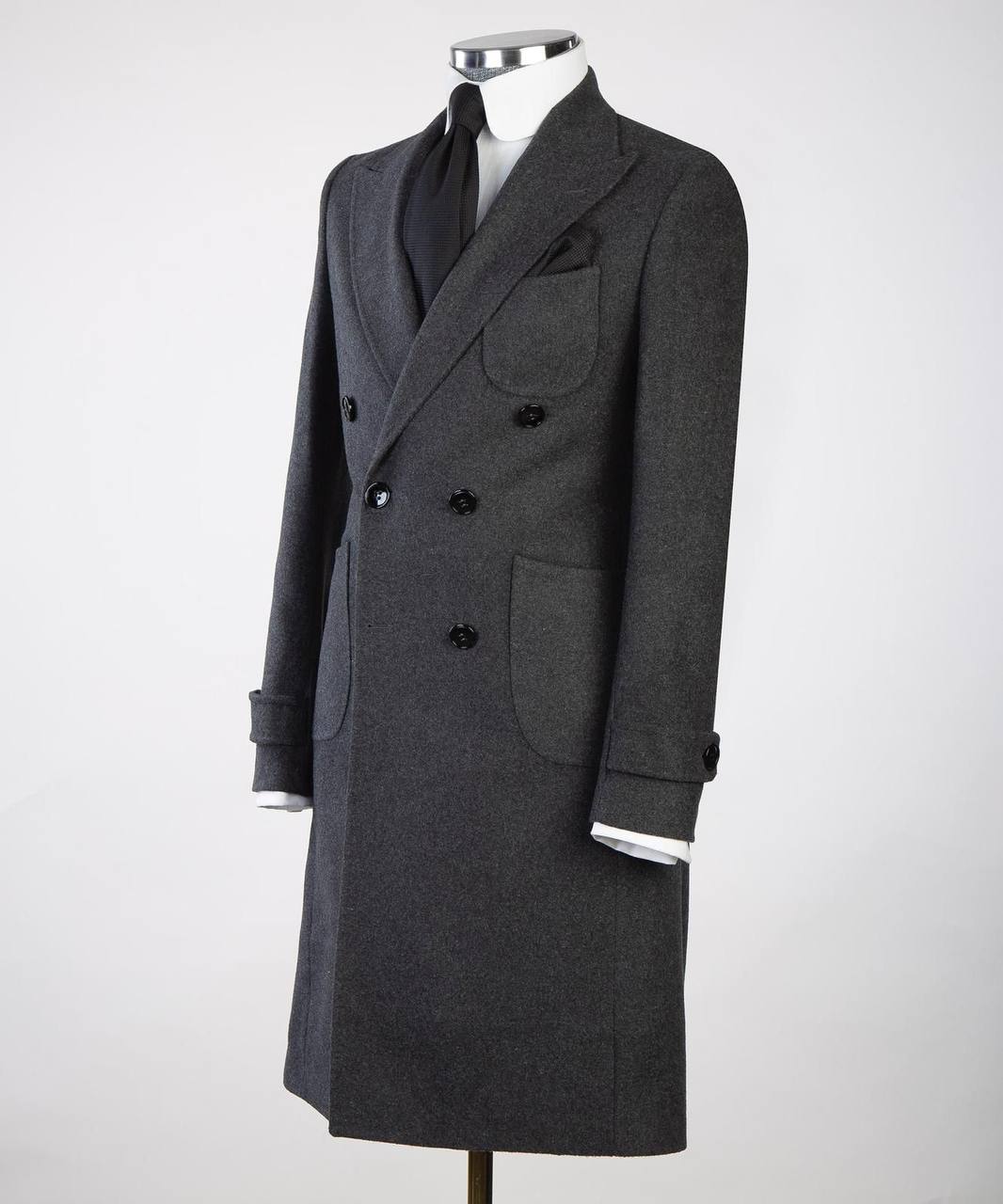Charcoal Grey Wool Overcoat for Men