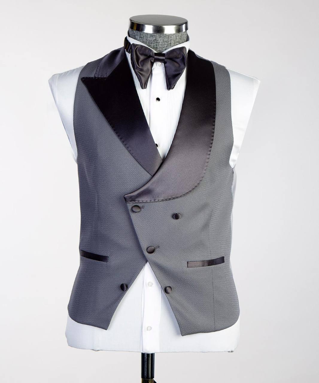 Men's Grey Tuxedo-Asymmetrical Satin Lapel