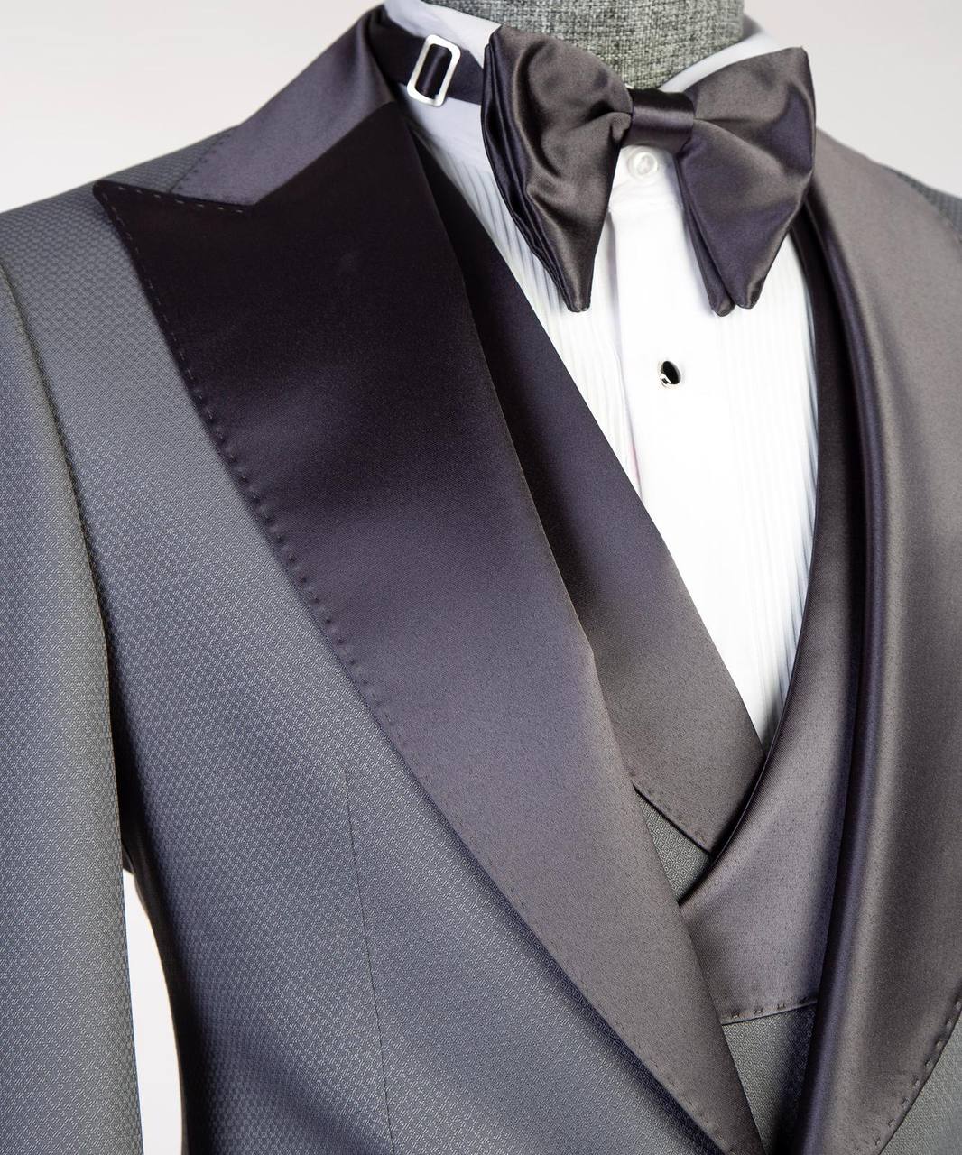 Men's Grey Tuxedo-Asymmetrical Satin Lapel