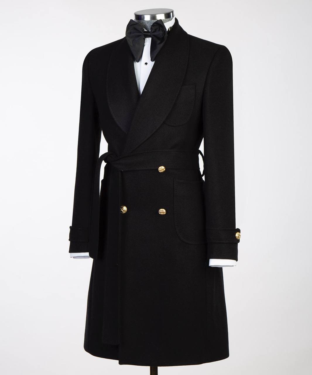 Men's Black-Wool-Belted-Coat