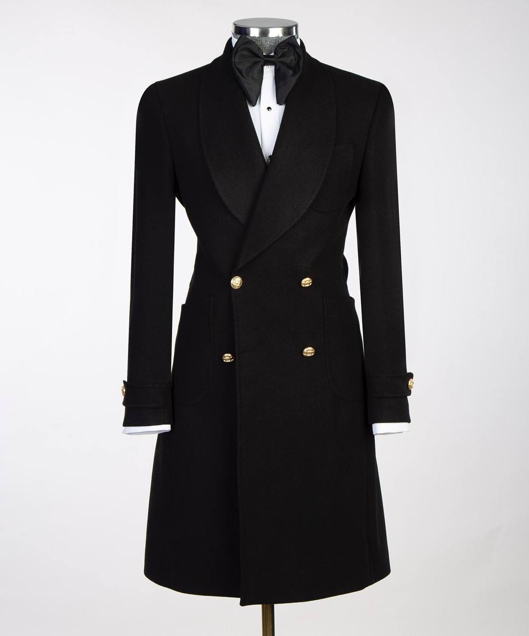 Men's Black-Wool-Belted-Coat