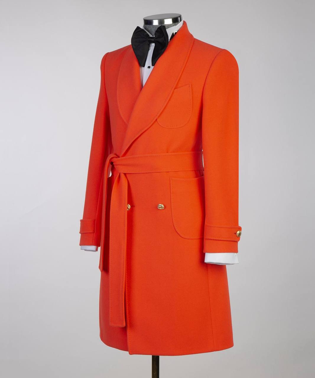 Men's Orange-Wool-Belted Coat