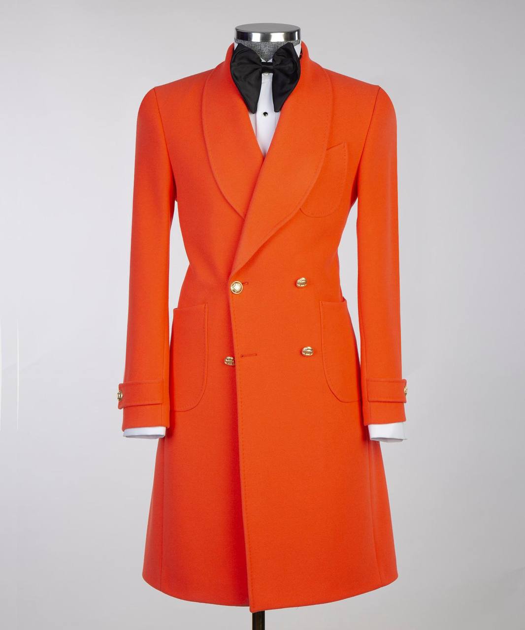 Men's Orange-Wool-Belted Coat